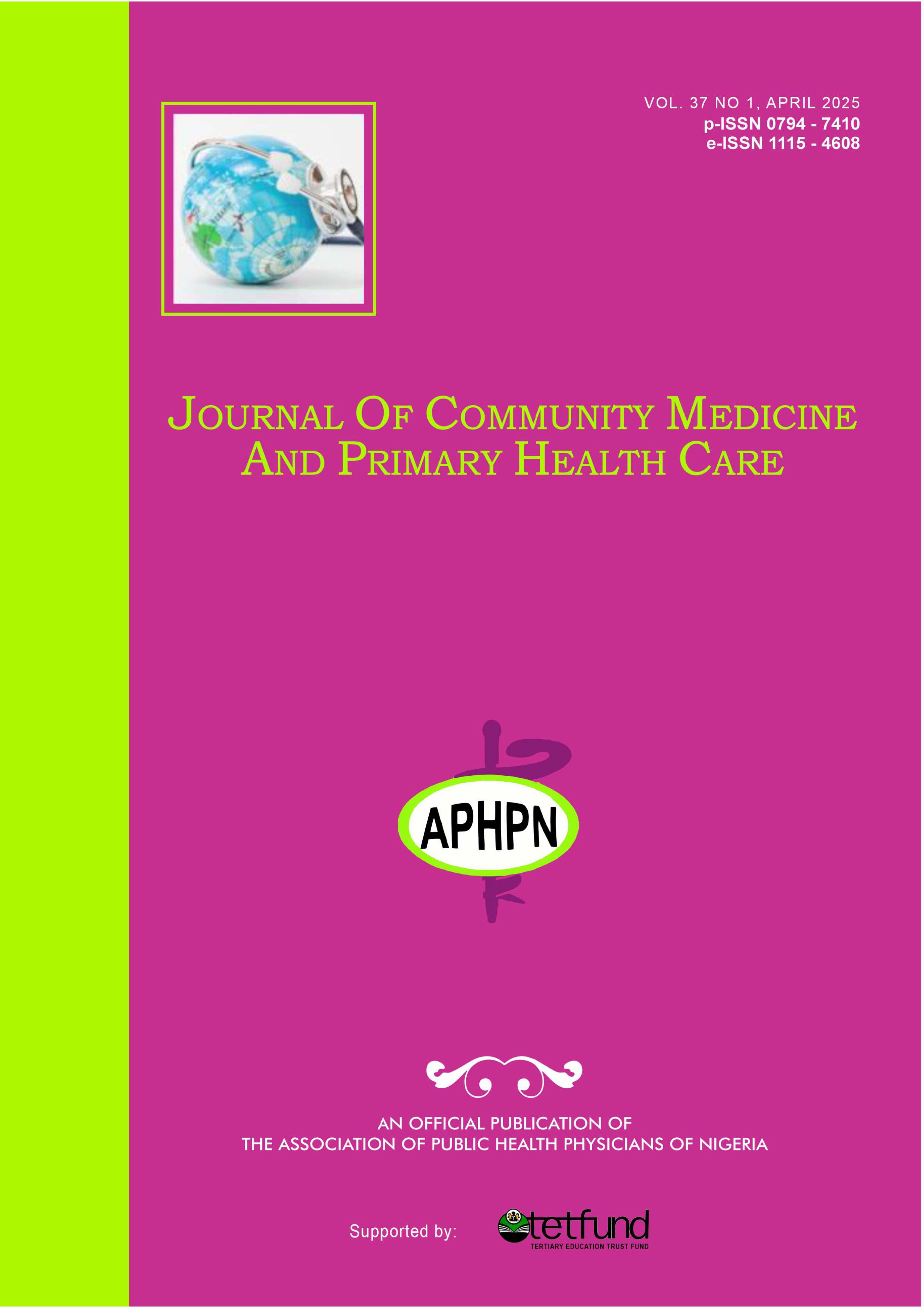 					View Vol. 37 No. 1 (2025):  Journal of Community Medicine and Primary Health Care (JCMPHC)
				